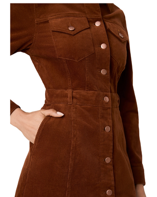 Casey Corduroy Button-Front Dress- Chesnut Brown