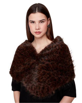 Calla Faux Fur Stole- Pecan Animal Combo