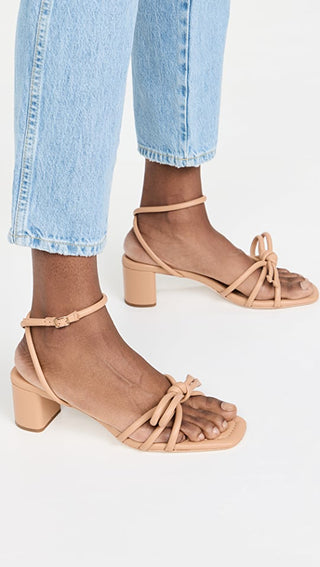 Mikel Leather Bow Mid-Heel Sandal- Dune