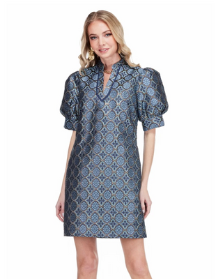 Gilded Trellis Trimmed V-Neck Mini Dress