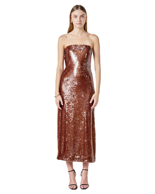 Espresso Strapless Sequin Midi Dress