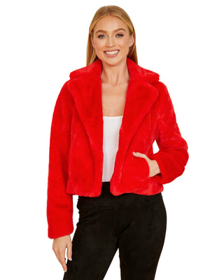 Faux Fur Crop Jacket- Red