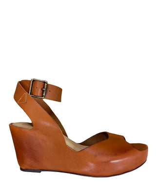 Morgan Platform Ankle Wrap Wedge- Burnished Whiskey Leather