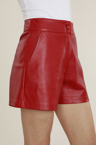 Fortune Faux Leather Shorts- Red