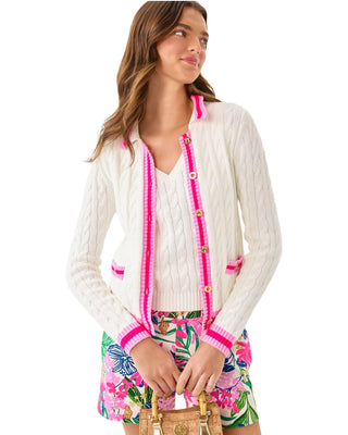 Brockton Polo Cardigan- Coconut x Pink Bliss Tipping