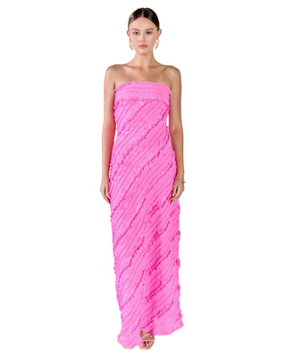 Strapless Ruffled Maxi Dress- Hot Pink