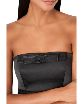 Robin Duchess Satin Bow Mini Dress- Black