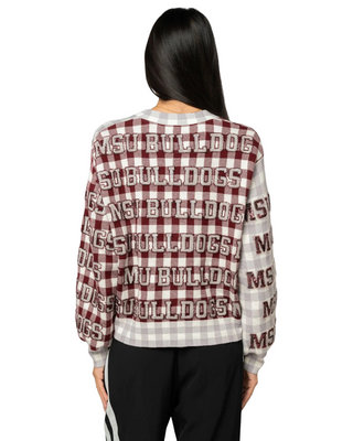 Mississippi State Gingham Sequin Beaded Cardigan