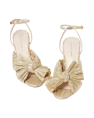 Camellia Knot Mule with Ankle Strap- Gold
