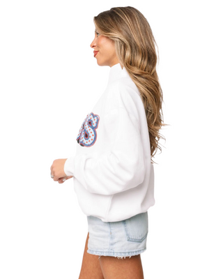 Ole Miss White Mock Neck Patterned Letters Sweatshirt