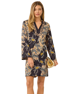 Irella Caftan Dress- Onyx Striped Safari