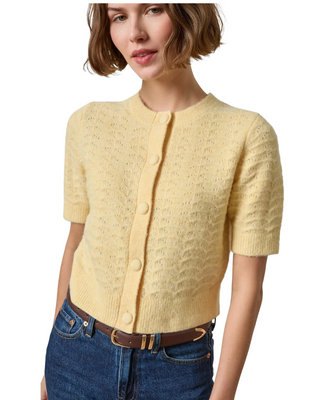 Short Sleeve Crewneck Cardigan- Buttercream