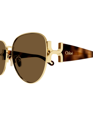 Chloe Marcie Metal Aviator- Gold Havana Brown