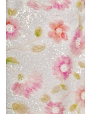 Floral Sequin Lace Mini Dress- White/Multi