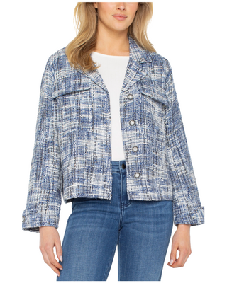 Button Front Boxy Shacket- Blue Multi