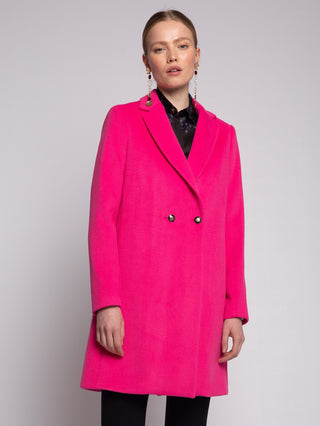 Abel Pink Herringbone Coat- Neon Pink