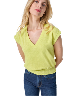 Smocked Hem V-Neck- Limeade