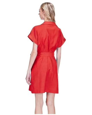 Scarlett Pleated Button Dress- Red
