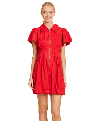 Faux Suede Bubble Dress- Red