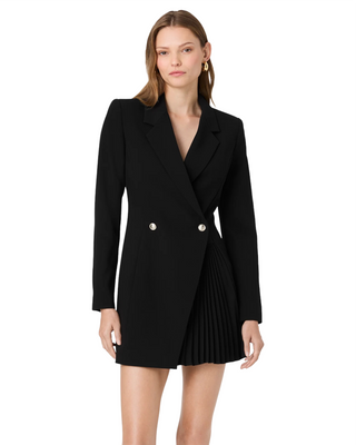Azra Twill Pleated Tux Dress- Black