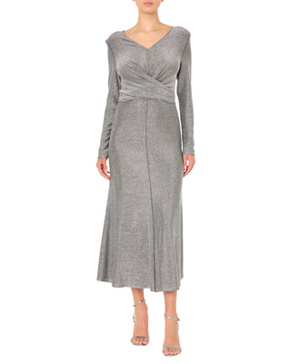 Rhys Mesh Velvet V-Neck Wrap Dress- Silver
