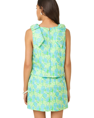 Annaleese Sleeveless Cropped Top- Capri Blue Tulip Tango Jacquard