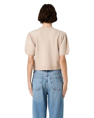 Yulia Knit Puff Sleeve Top- Oatmeal Melange