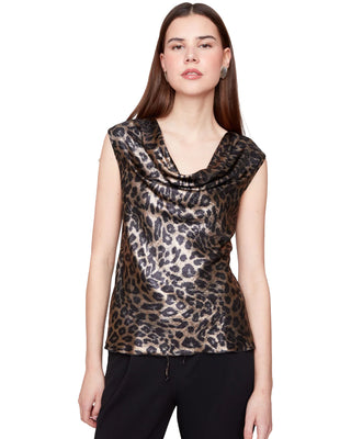 Leopard Foil Draped Neck Tank Blouse