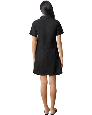 Twill Paneled Shirt Dress- Black
