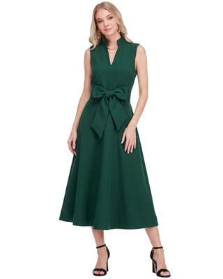 Ezra Collar Fit & Flare Dress- Emerald