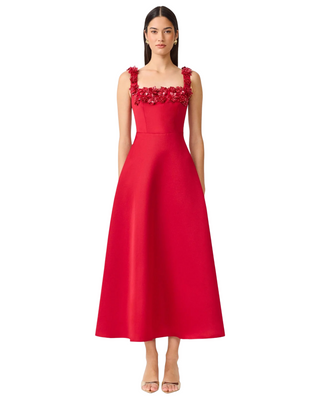 Lucetta Square Neck Midi Dress- Red