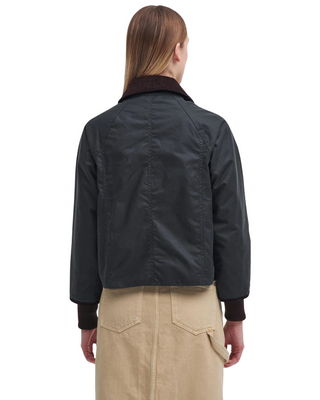 Cropped Beadnell Wax Jacket- Sage/Ancient
