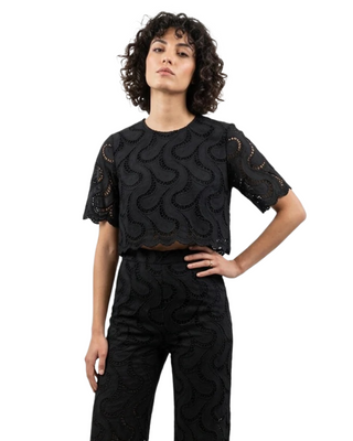 Embroidered Top- Black Floral