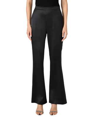 Maelys Stretch Satin Tailored Flare Trousers- Black
