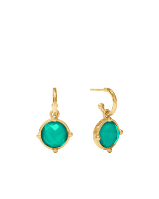 Honeybee Hoop & Charm Earring- Gold- Iridescent Emerald Green