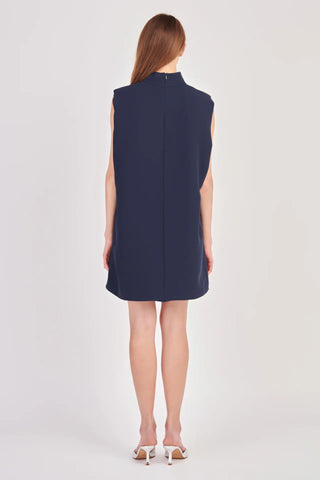 Mimi Mock Neck Sleeveless Dress- Navy