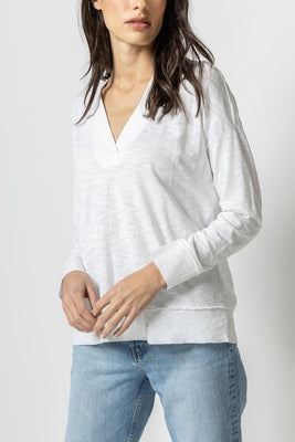 Rib Trim V-Neck- White