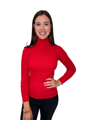 Cotton Cashmere Turtleneck- Red