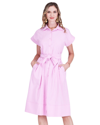 Piper Placket Shirtdress- Pink Stripe