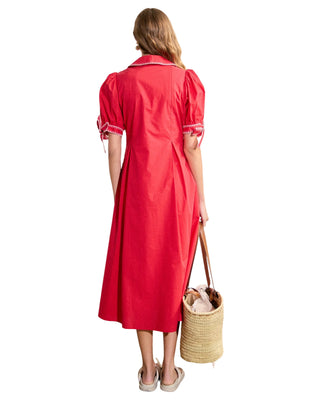 Contrast Stitch Midi Dress- Red
