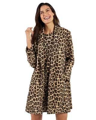 Emma Suede Open Coat- Large Leopard Brown