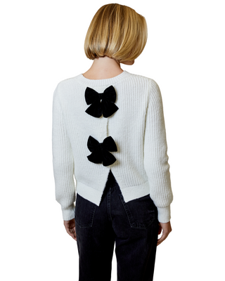 Winter White Velvet Bow Sweater