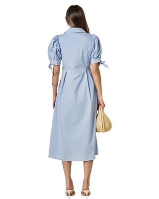 Contrast Stitch Collar Midi Dress- Powder Blue