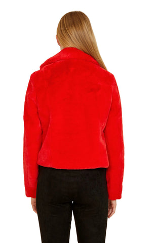 Faux Fur Crop Jacket- Red