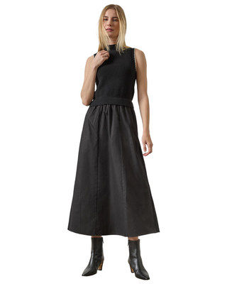 Mixed Media Mock Neck Dress- Black