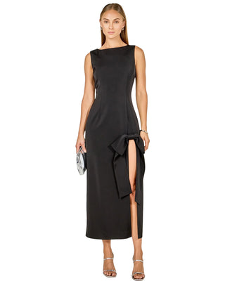 Slit Maxi Bow Dress- Black