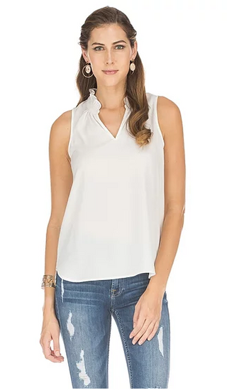 Ruffle Neck Shell- White