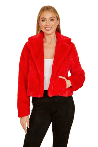 Faux Fur Crop Jacket- Red