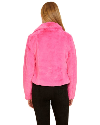 Faux Fur Crop Jacket- Pink