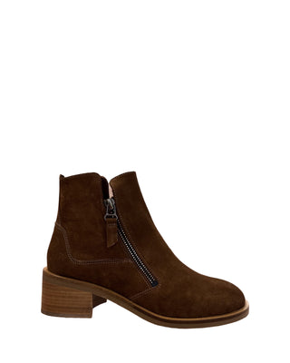 Brenna Double Zip Bootie- Light Brown Suede